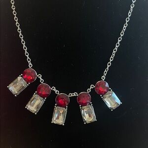 Paparazzi Silver Necklace with Red and Clear Gems